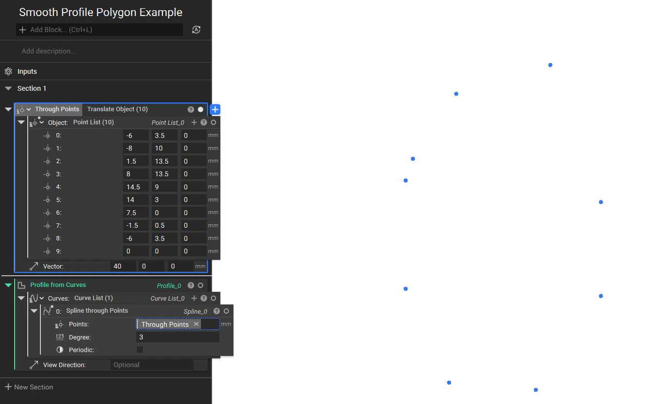 An example notebook showing a point list.