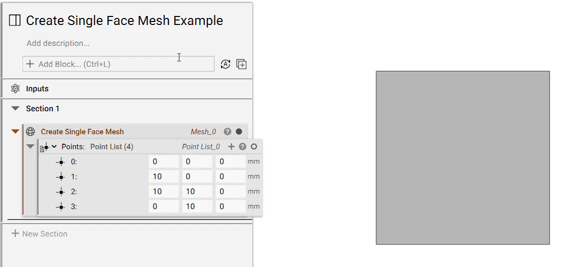 Create Single Face Mesh