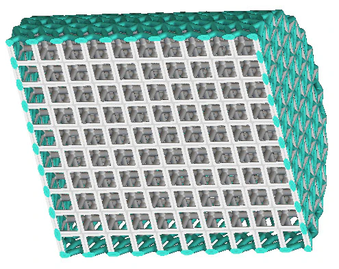 A cylinder that has been cut in half to show its internal and external lattice structure.