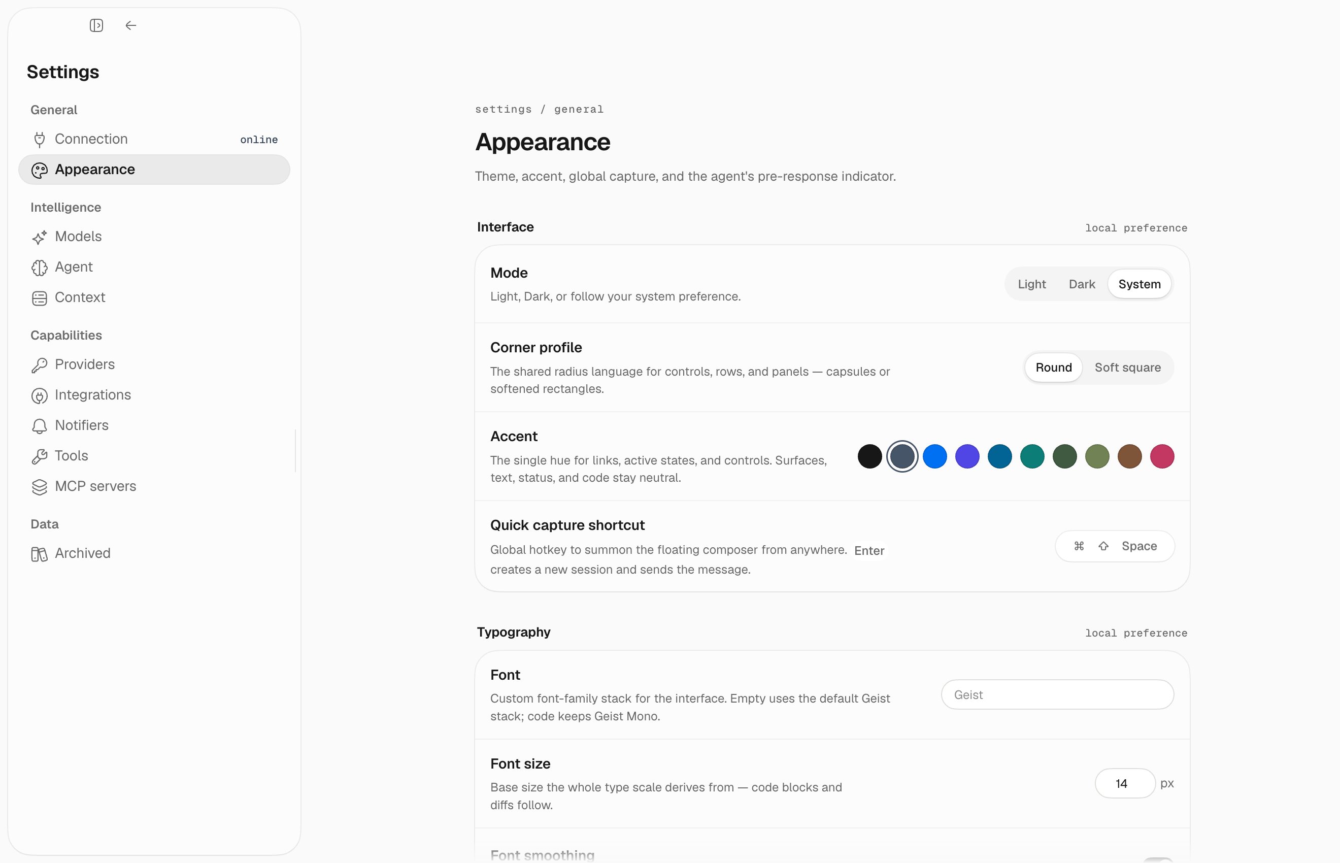 Appearance settings