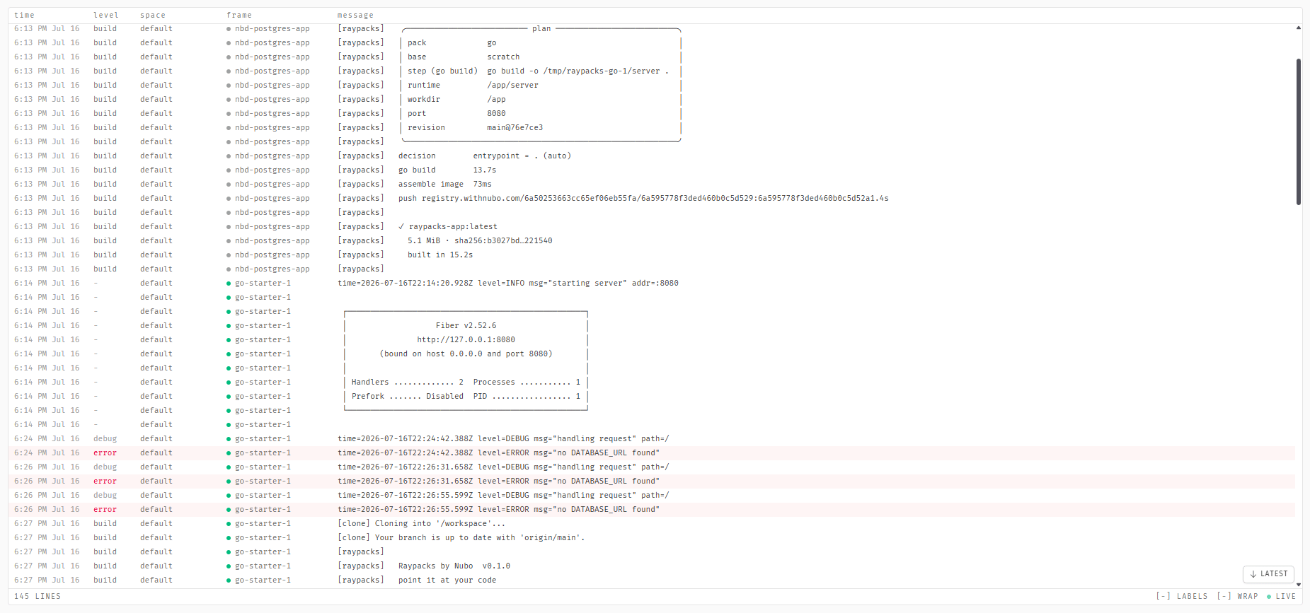 logs page