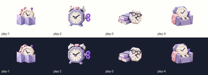 Paper-cut clock badges progress from looking over a map to settling into an armchair