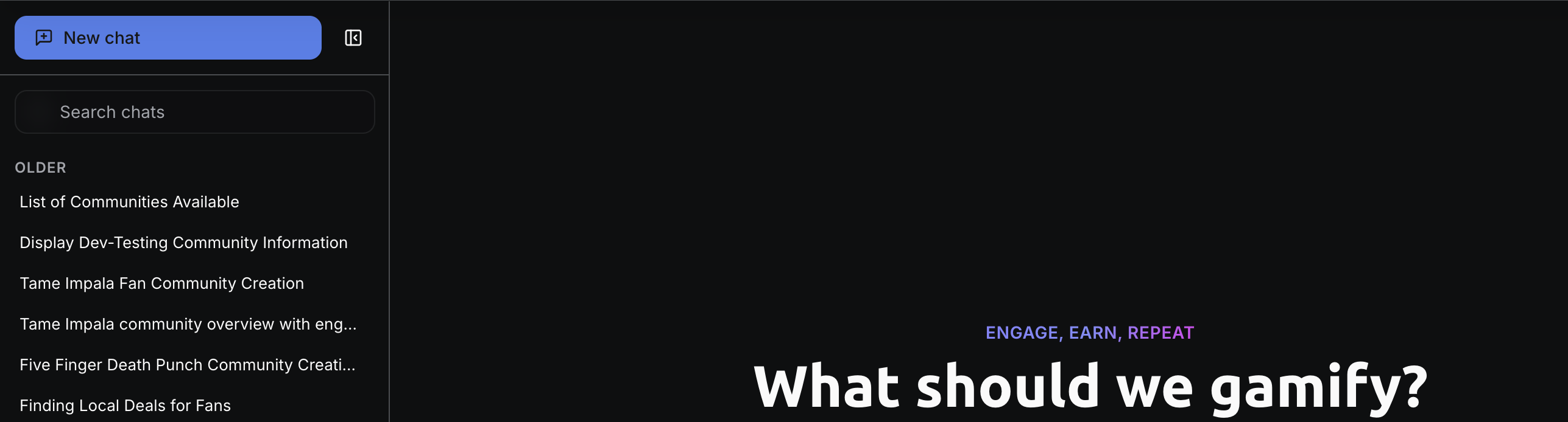 Chat sidebar showing New chat button, search functionality, and conversation history