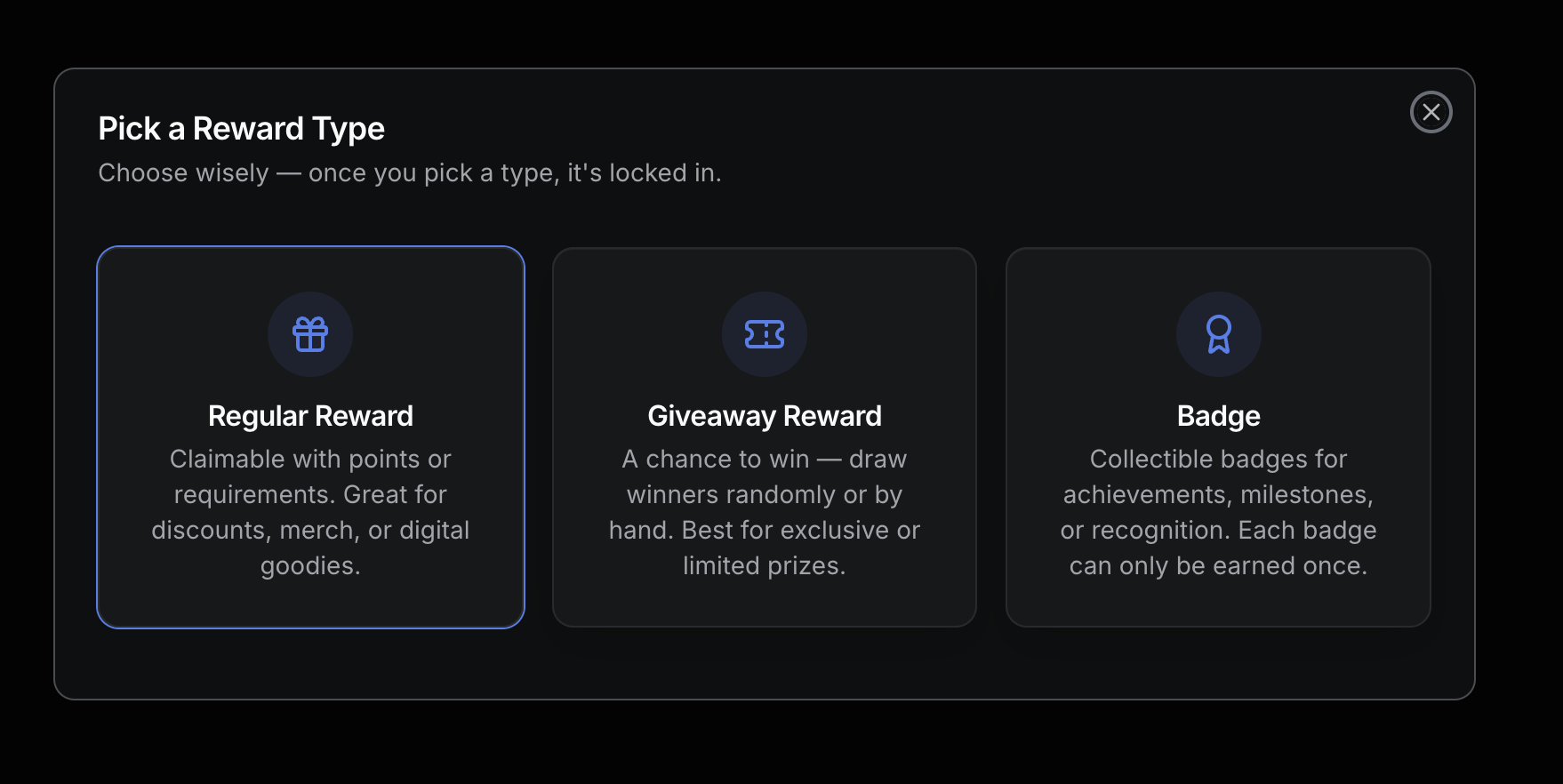 Reward Type Selection Modal