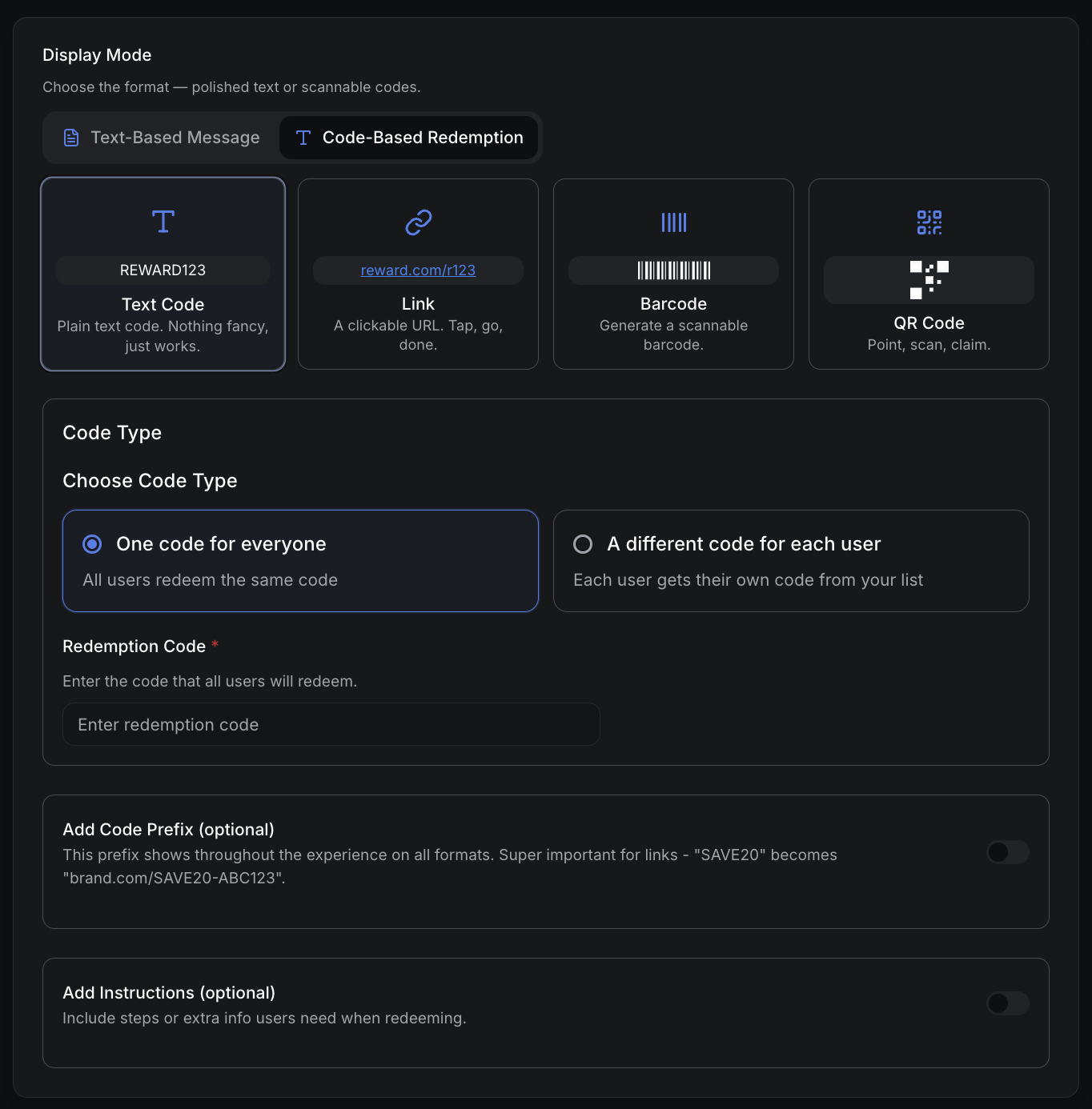 Redemption Code Mode