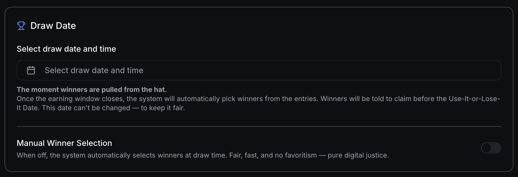 Giveaway Draw Date Configuration