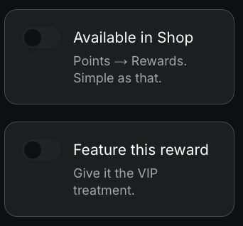 Shop Availability and Featured Reward Options