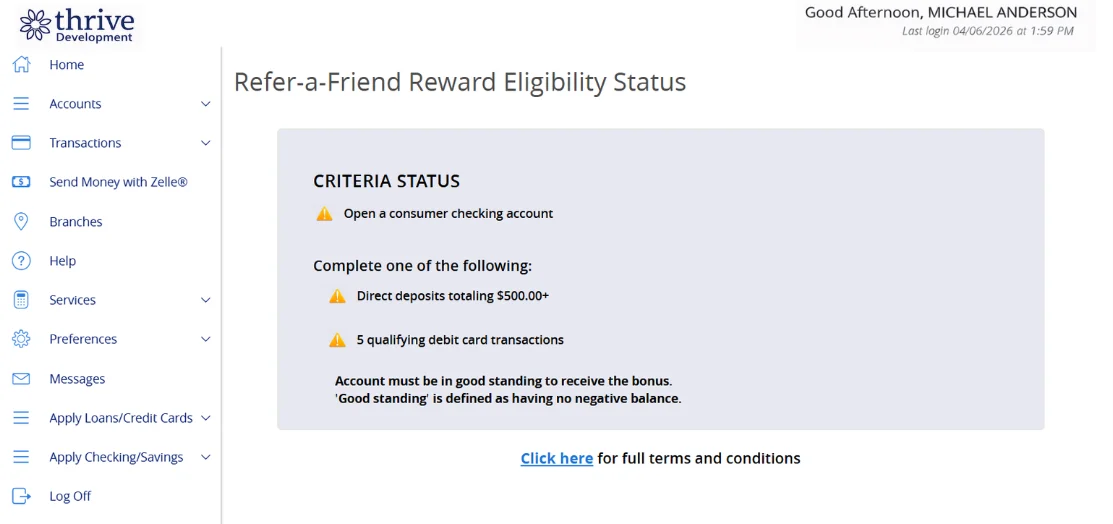 Eligibility warning message