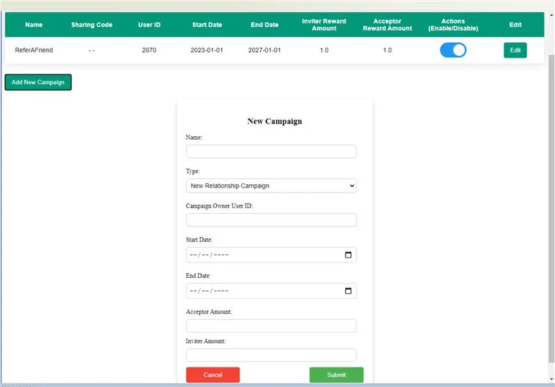 Campaign creation form