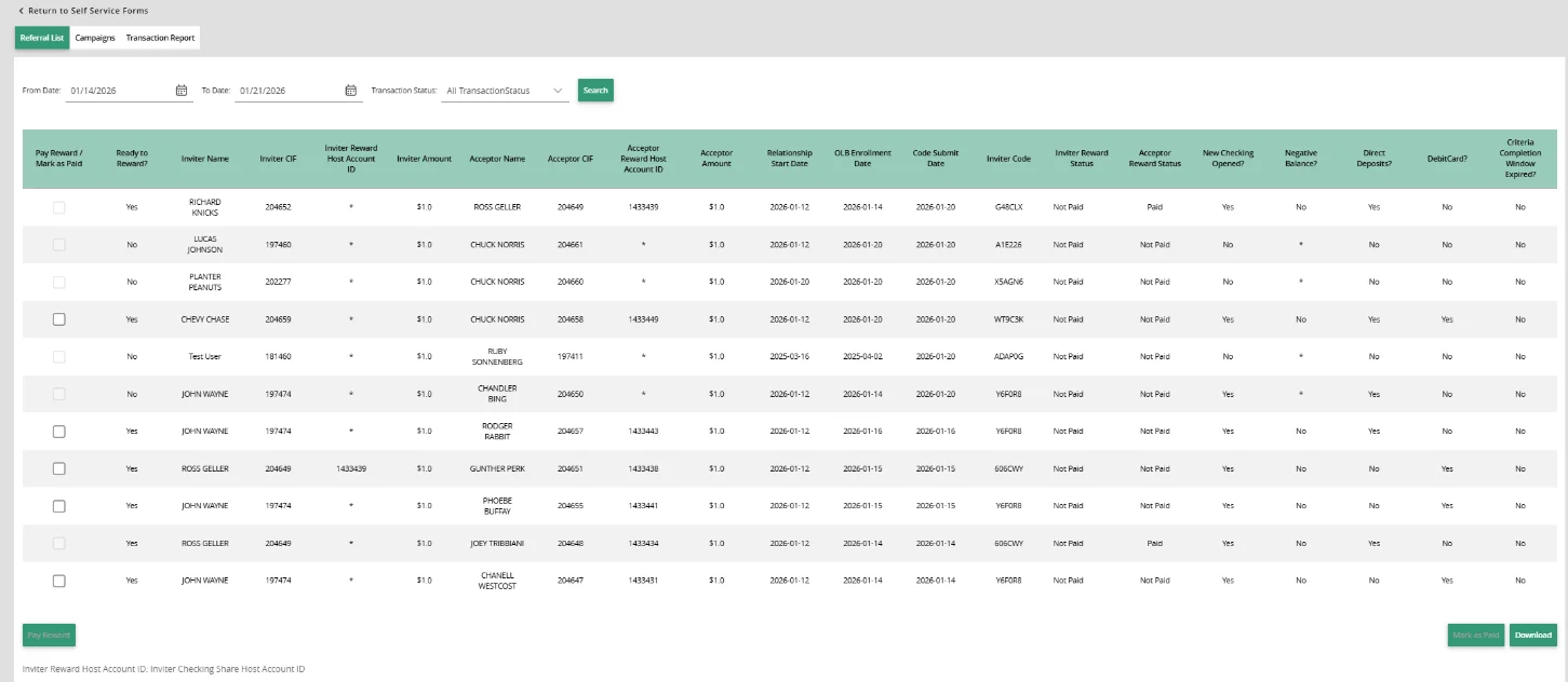 Referral list page