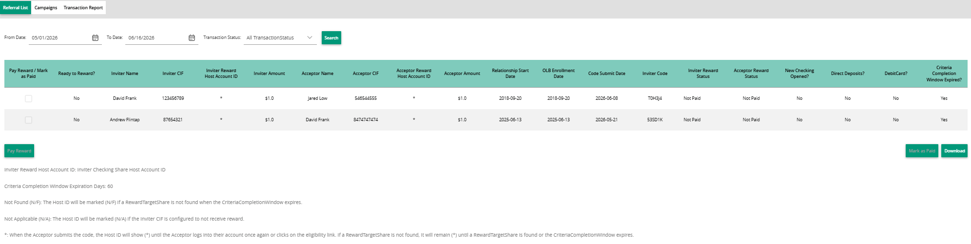 Referral list page