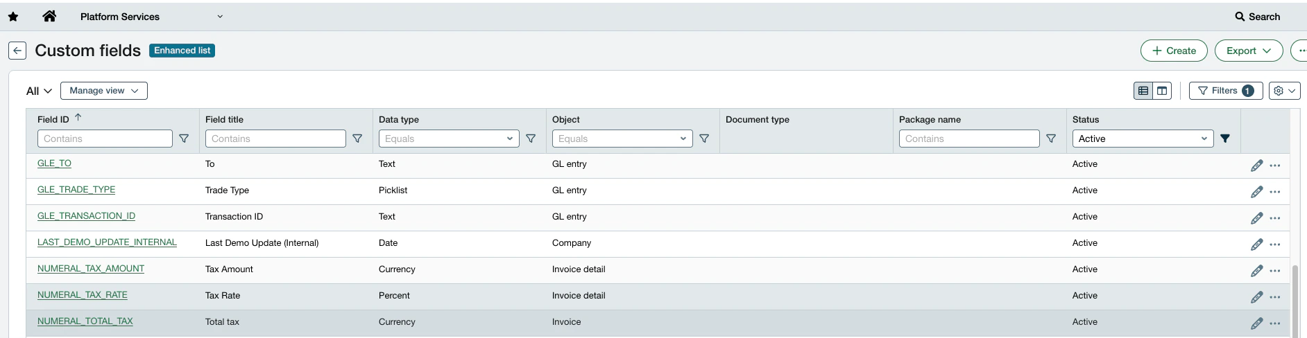 Custom fields configuration