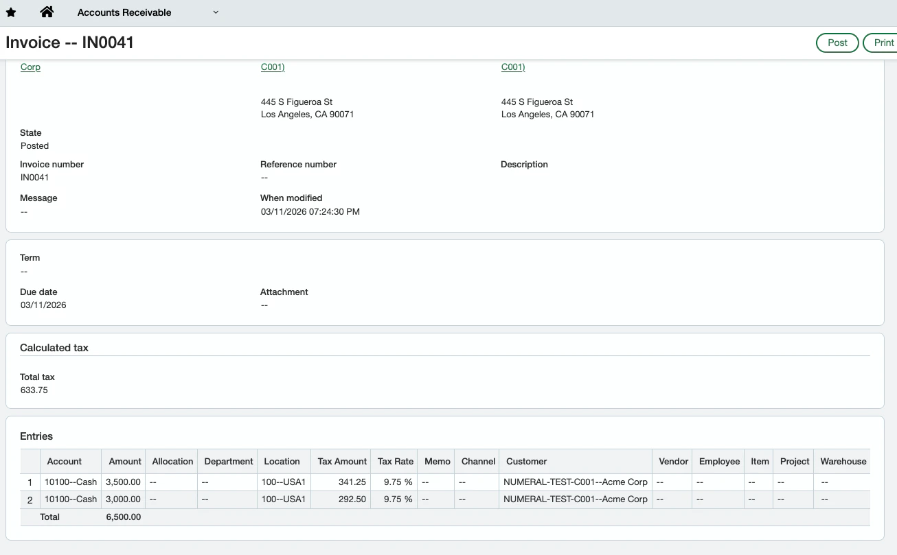 Verification — invoice with Numeral tax