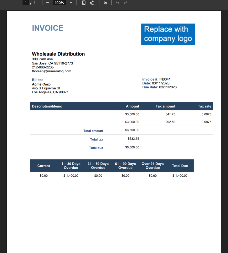 Verification — printed PDF with tax detail