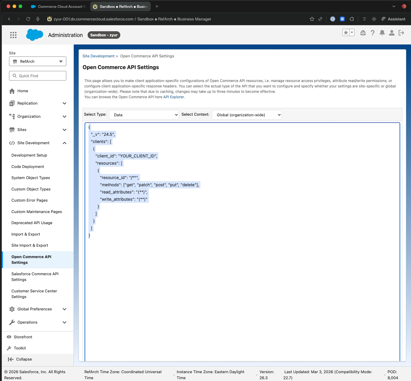 Data API config