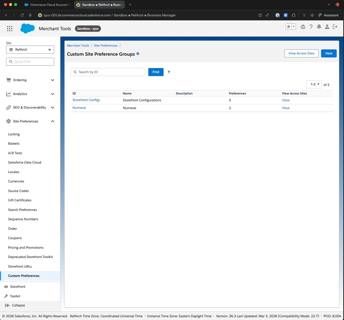 Verify site preferences