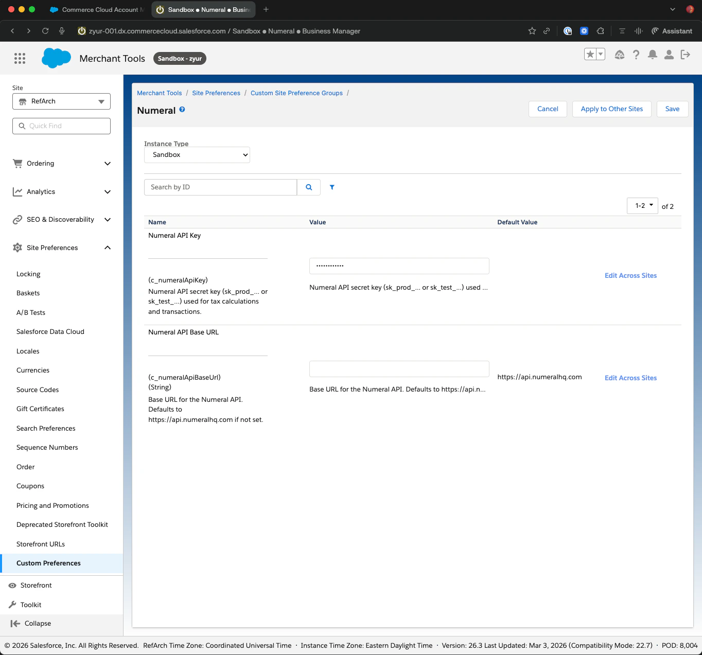 API key configuration