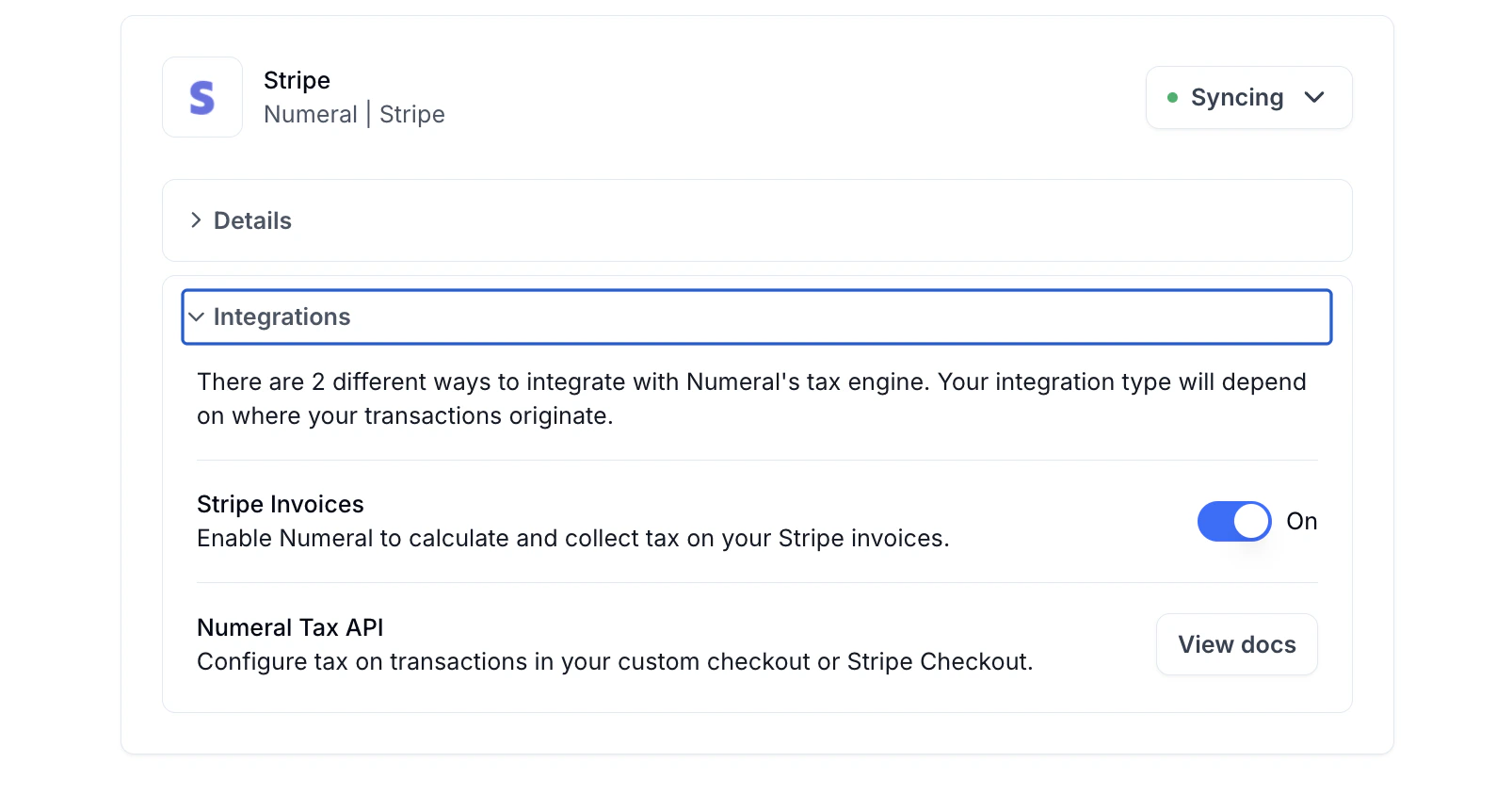 Numeral tax engine enabled