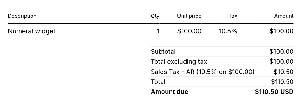 Tax line in invoice