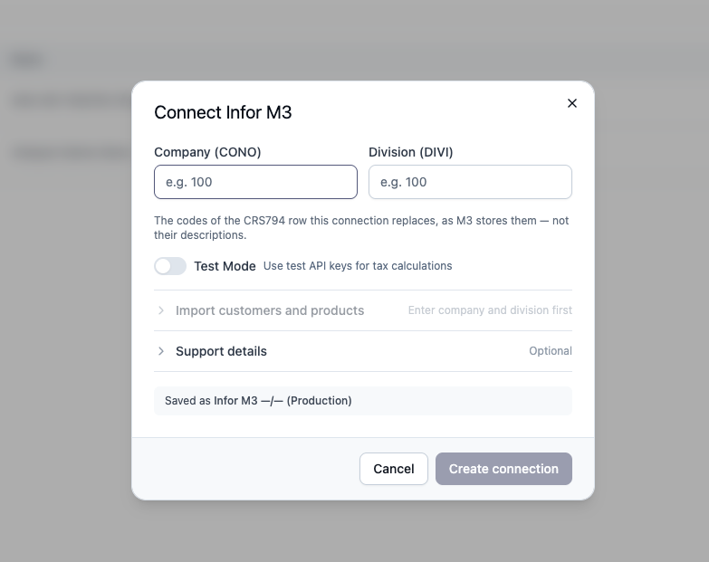 Adding an Infor M3 connection in Numeral