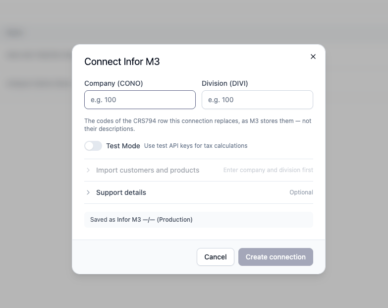 Adding an Infor M3 connection in Numeral