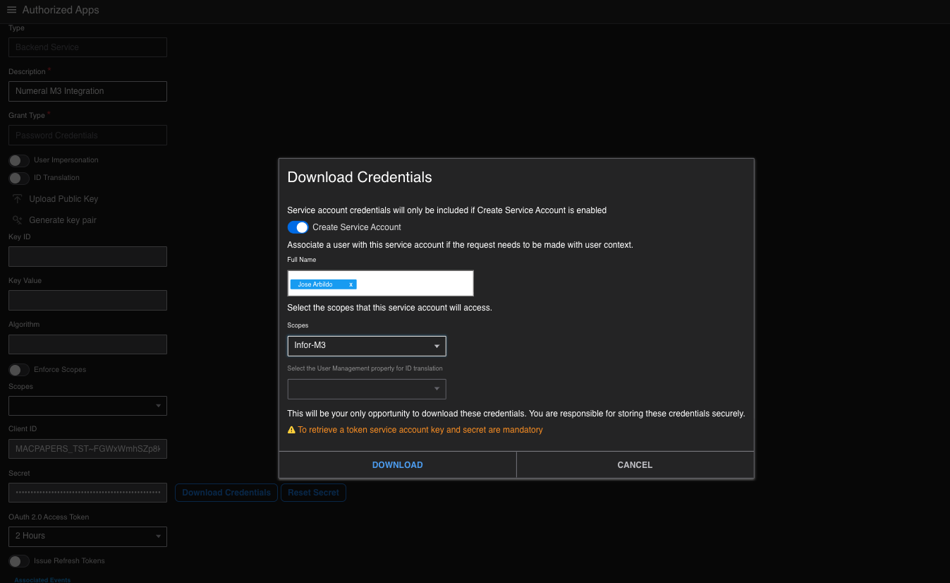 Downloading credentials for the authorized app