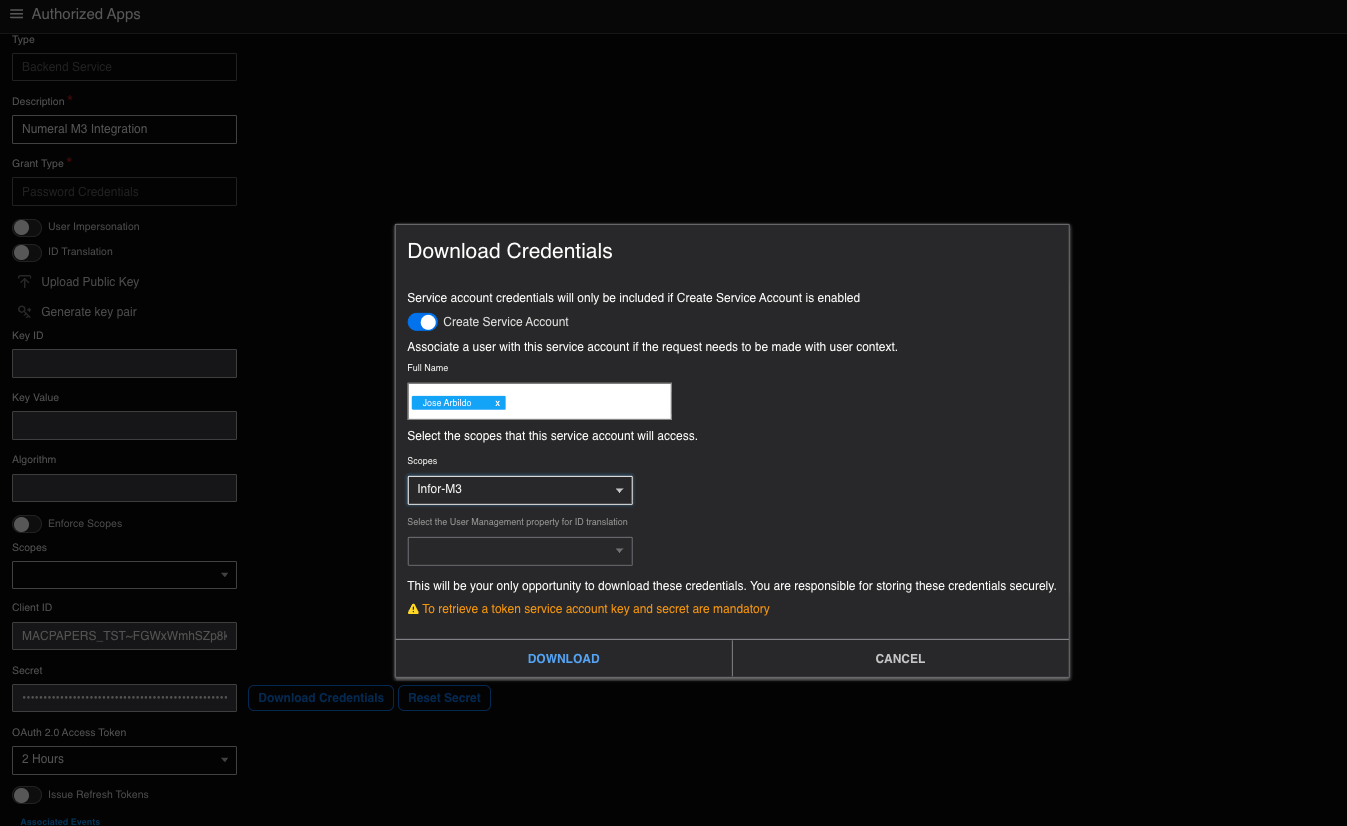 Downloading credentials for the authorized app