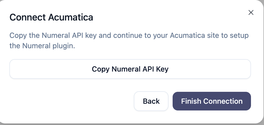 Connect Acumatica — copy API key