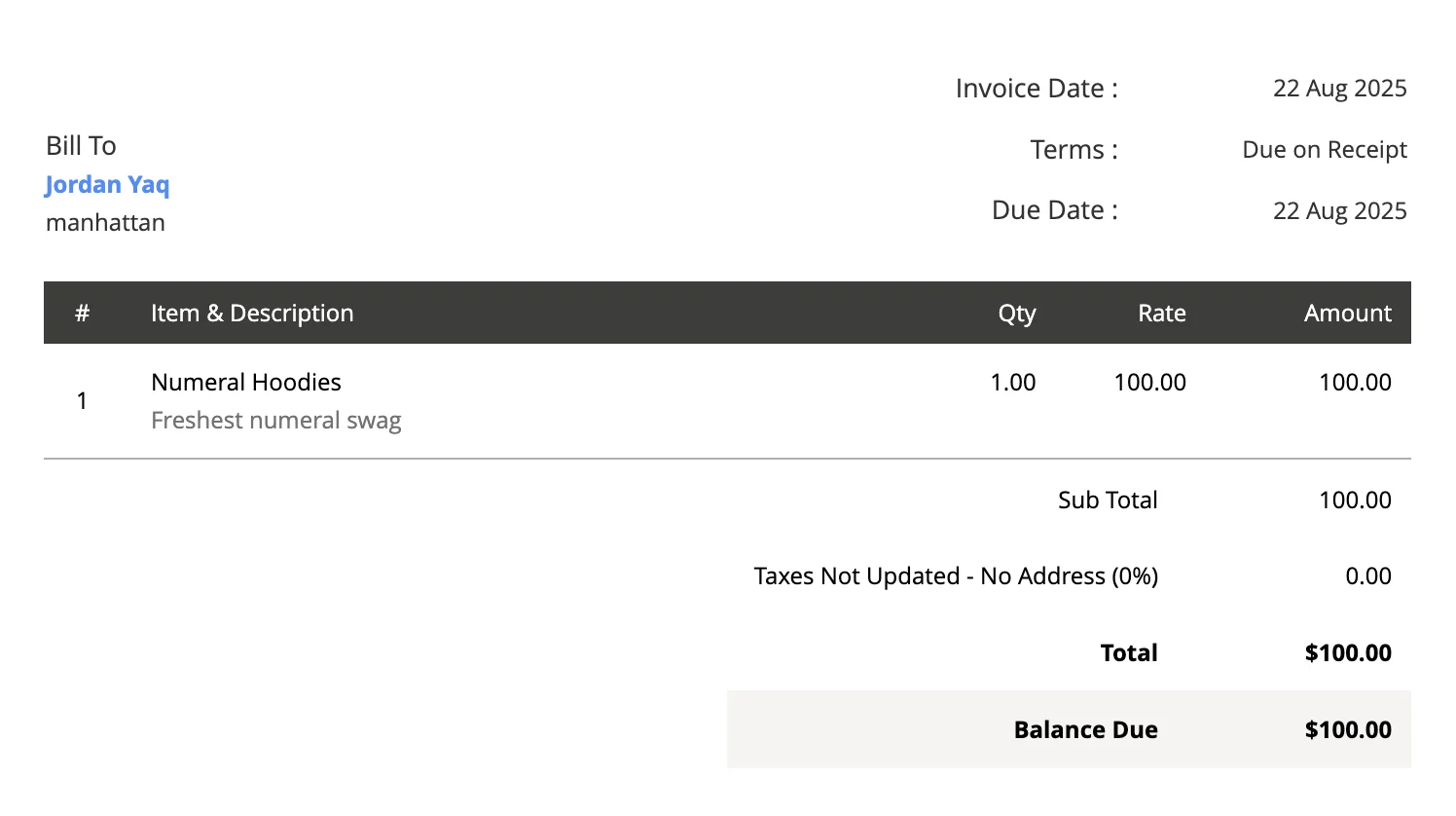 Invoice with a bad address