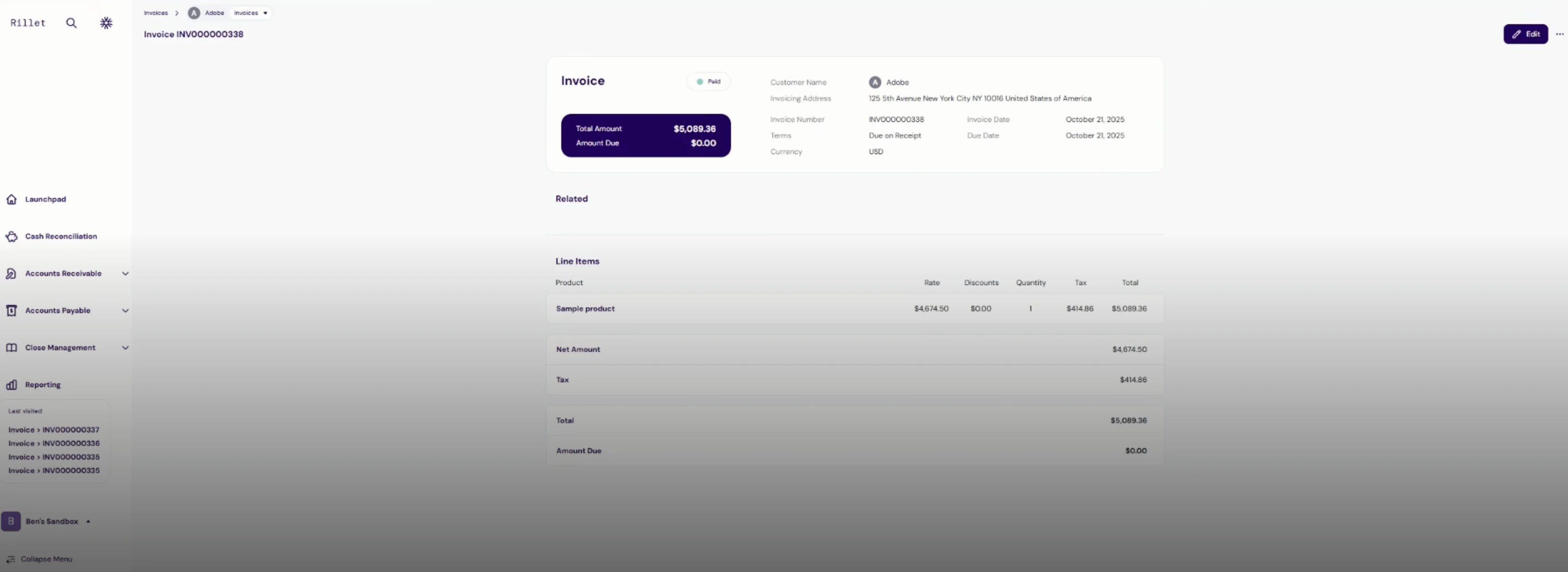 Invoice with Numeral-calculated sales tax