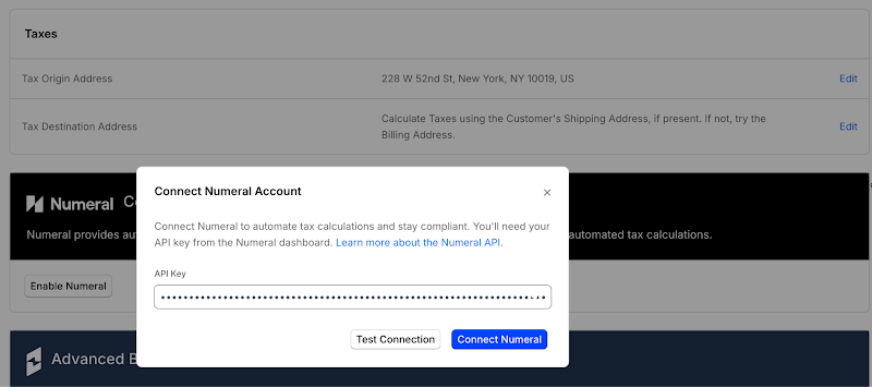 Entering the Numeral API key