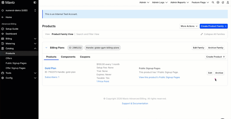 Maxio Advanced Billing product catalog configuration