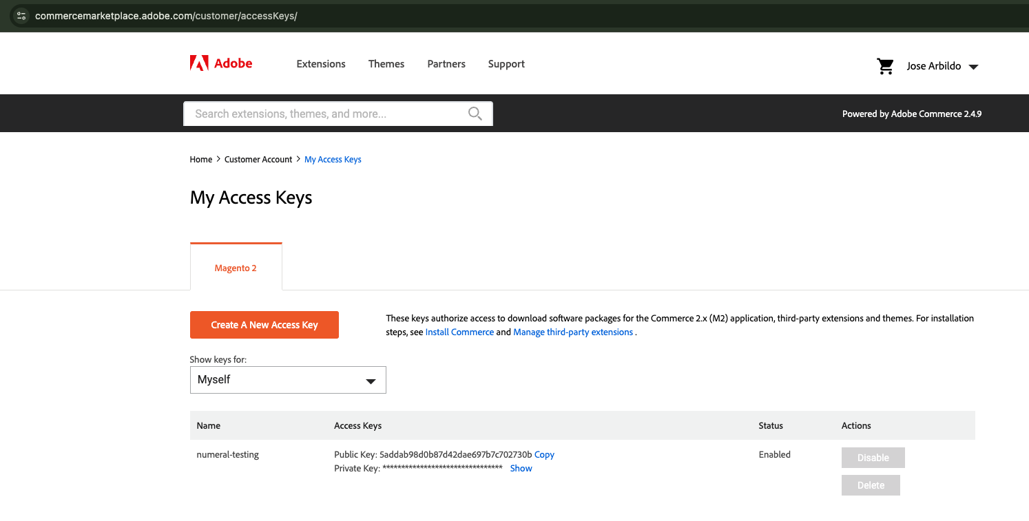 Adobe Commerce Marketplace Access Keys
