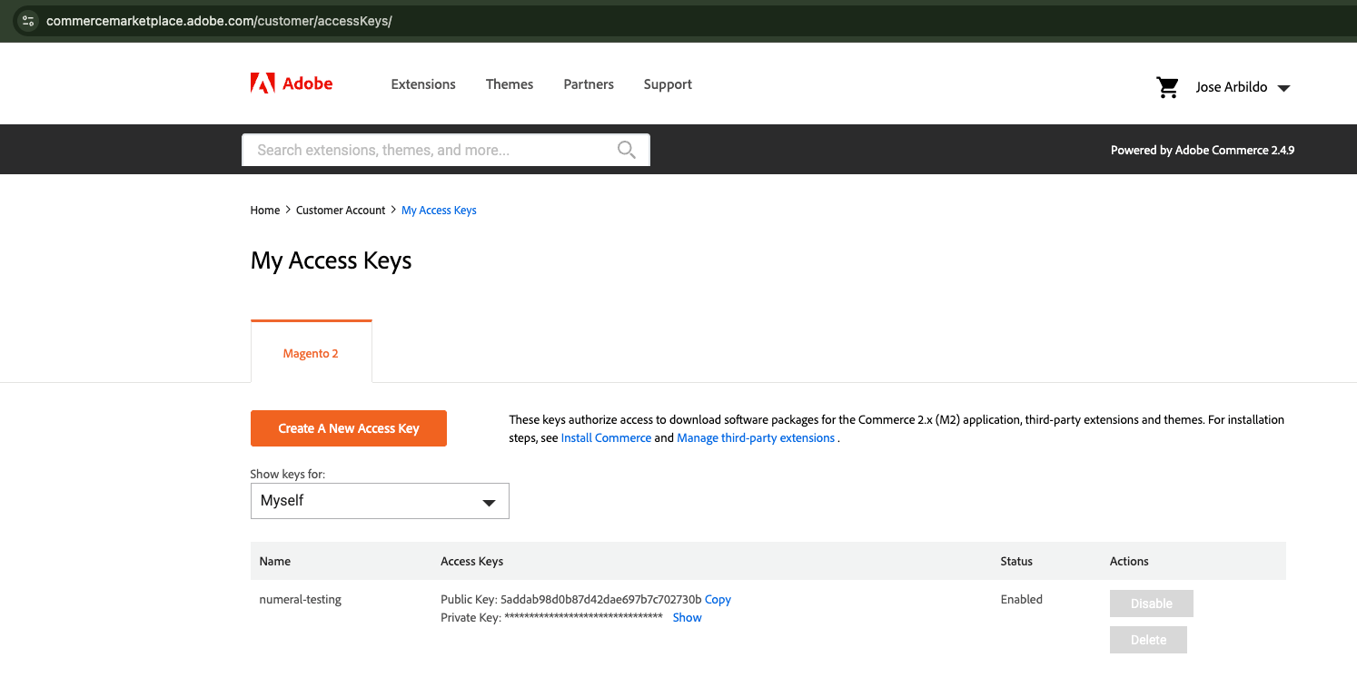 Adobe Commerce Marketplace Access Keys