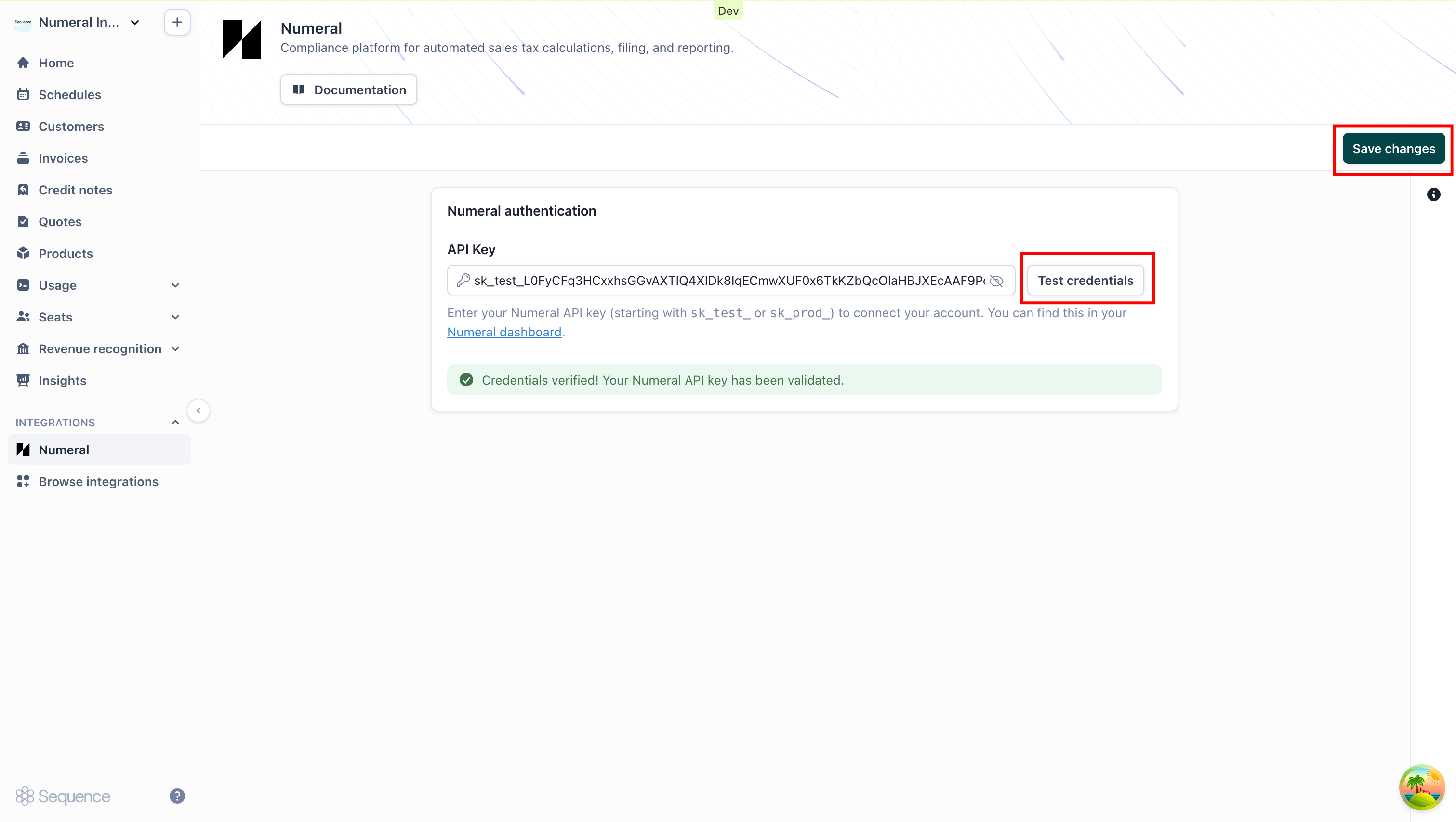 Storing the Numeral API key in Sequence