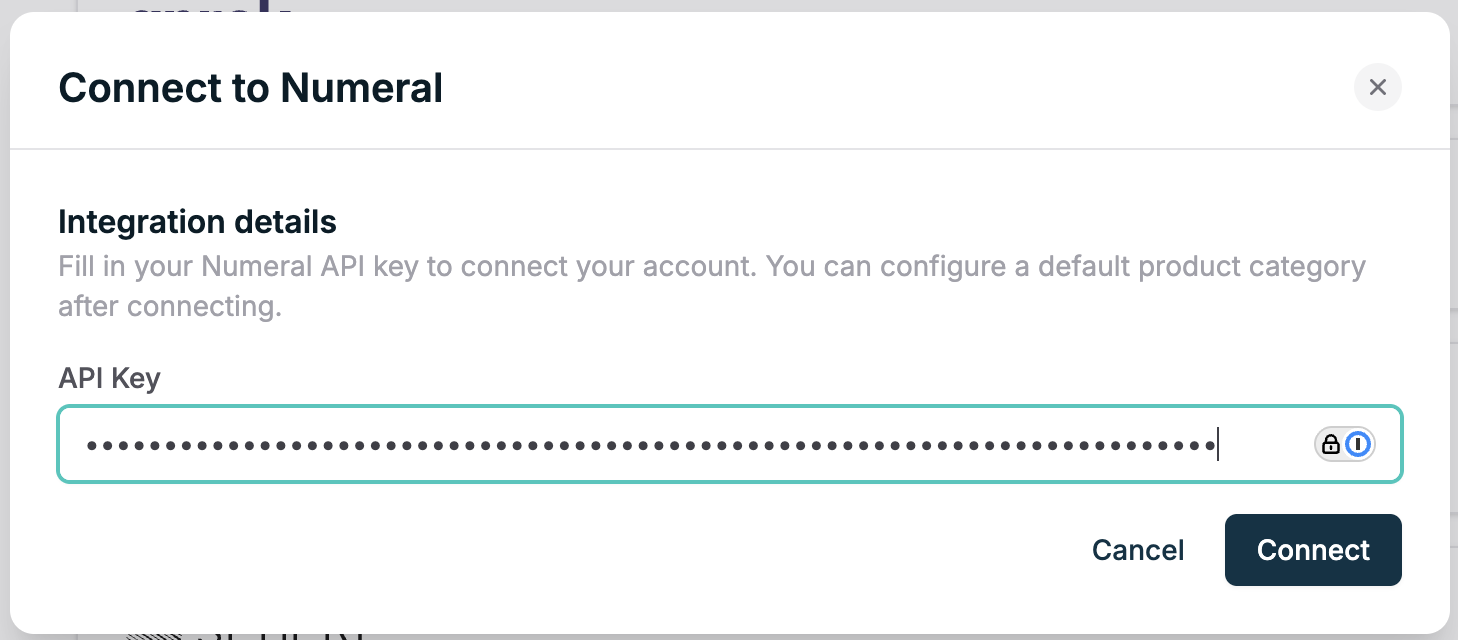 Enter your Numeral API key in Orb