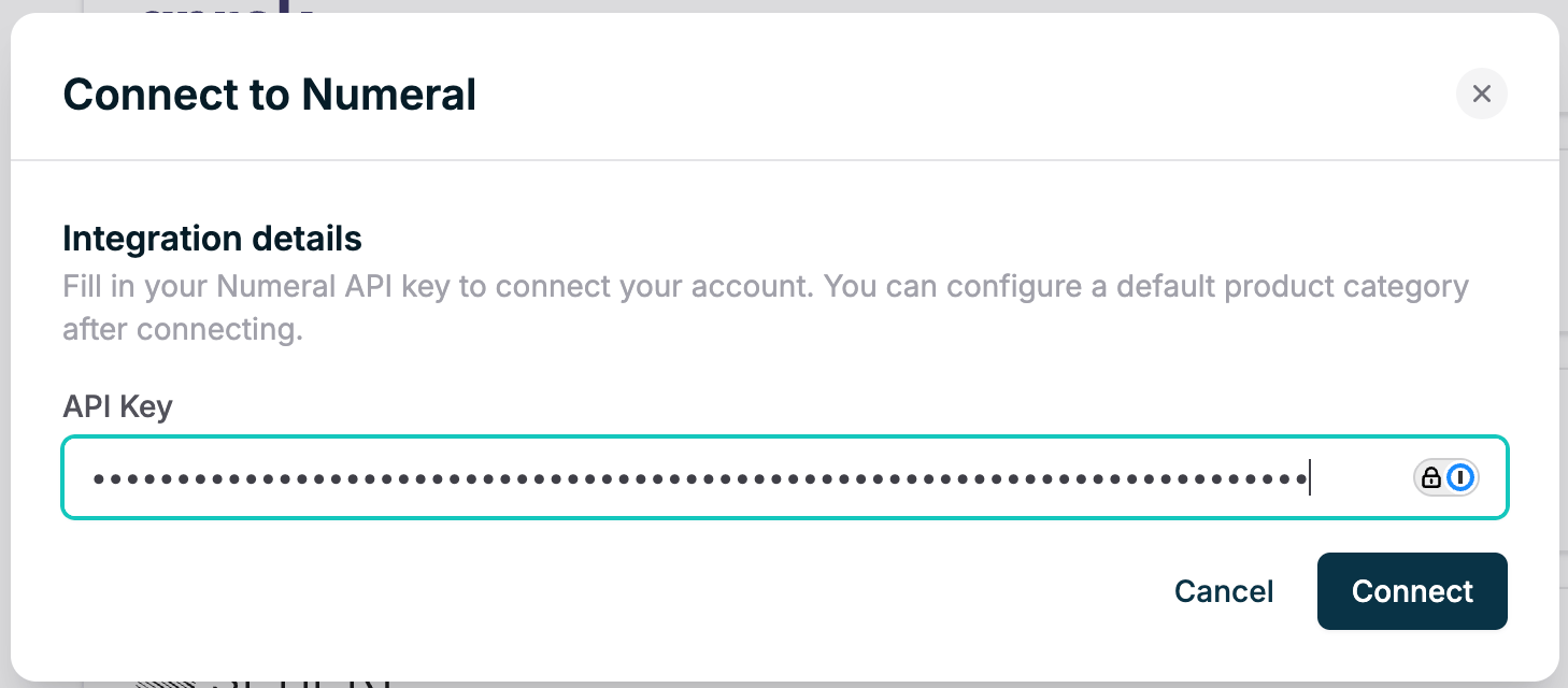 Enter your Numeral API key in Orb