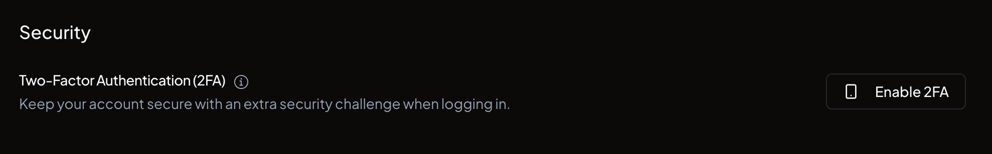 The Security settings page showing the Two-Factor Authentication section with the Enable 2FA button