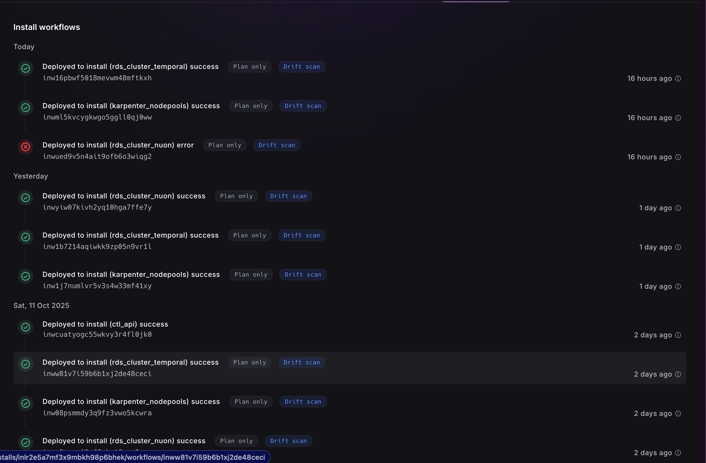 Install workflows flagging drift scans