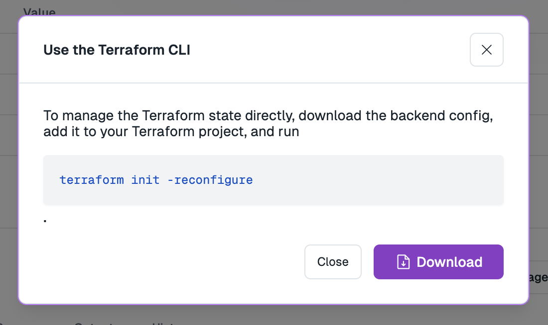 Export button for downloading Terraform backend configuration