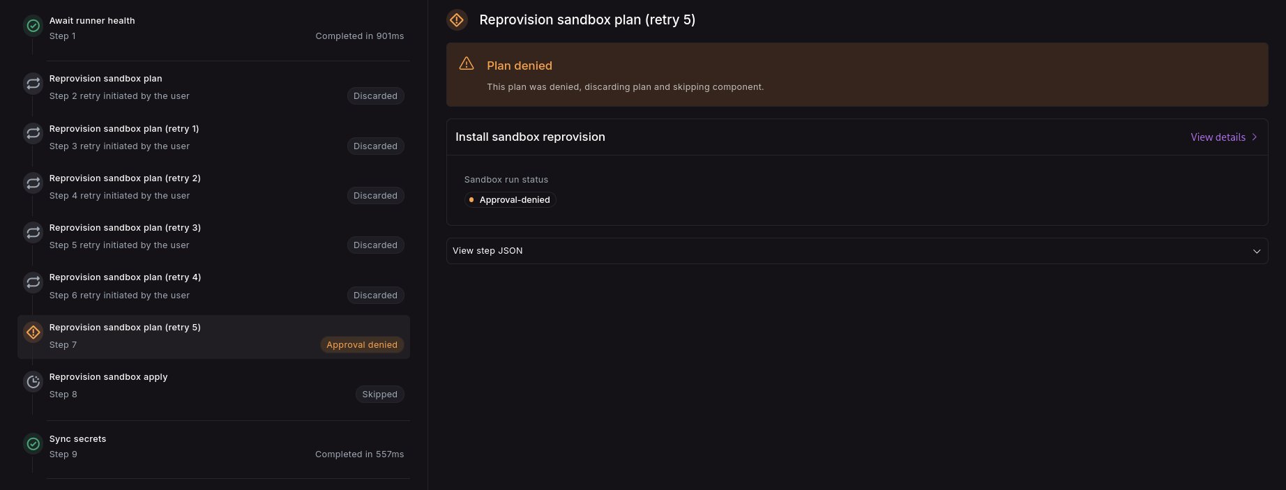 Denied and continued plan