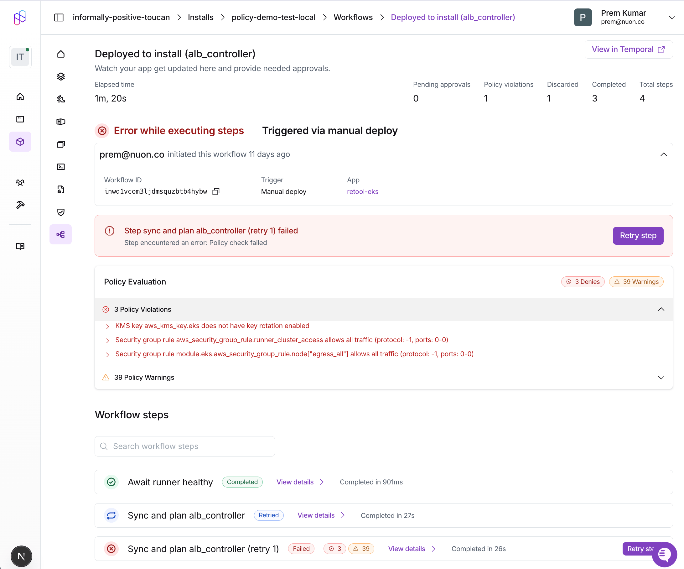 Workflow policy violations