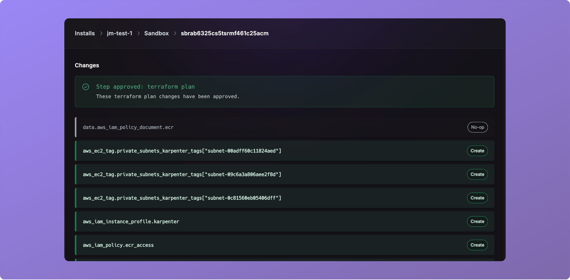 Approvals pinned interface
