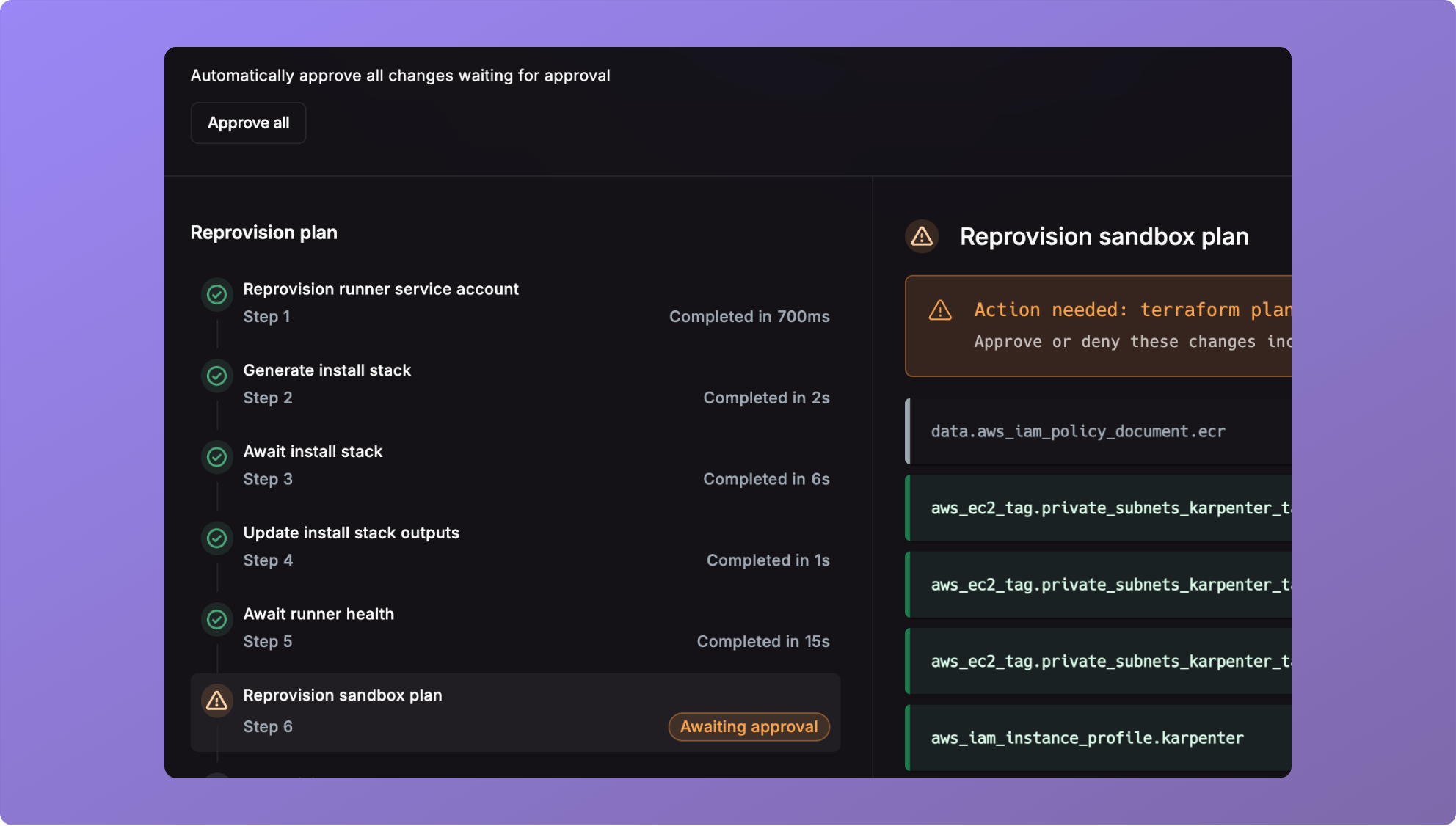 Auto Approve Workflow interface