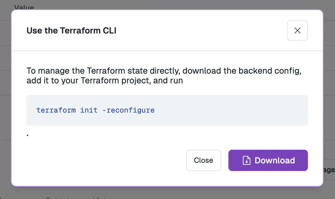 Export button for downloading Terraform backend configuration