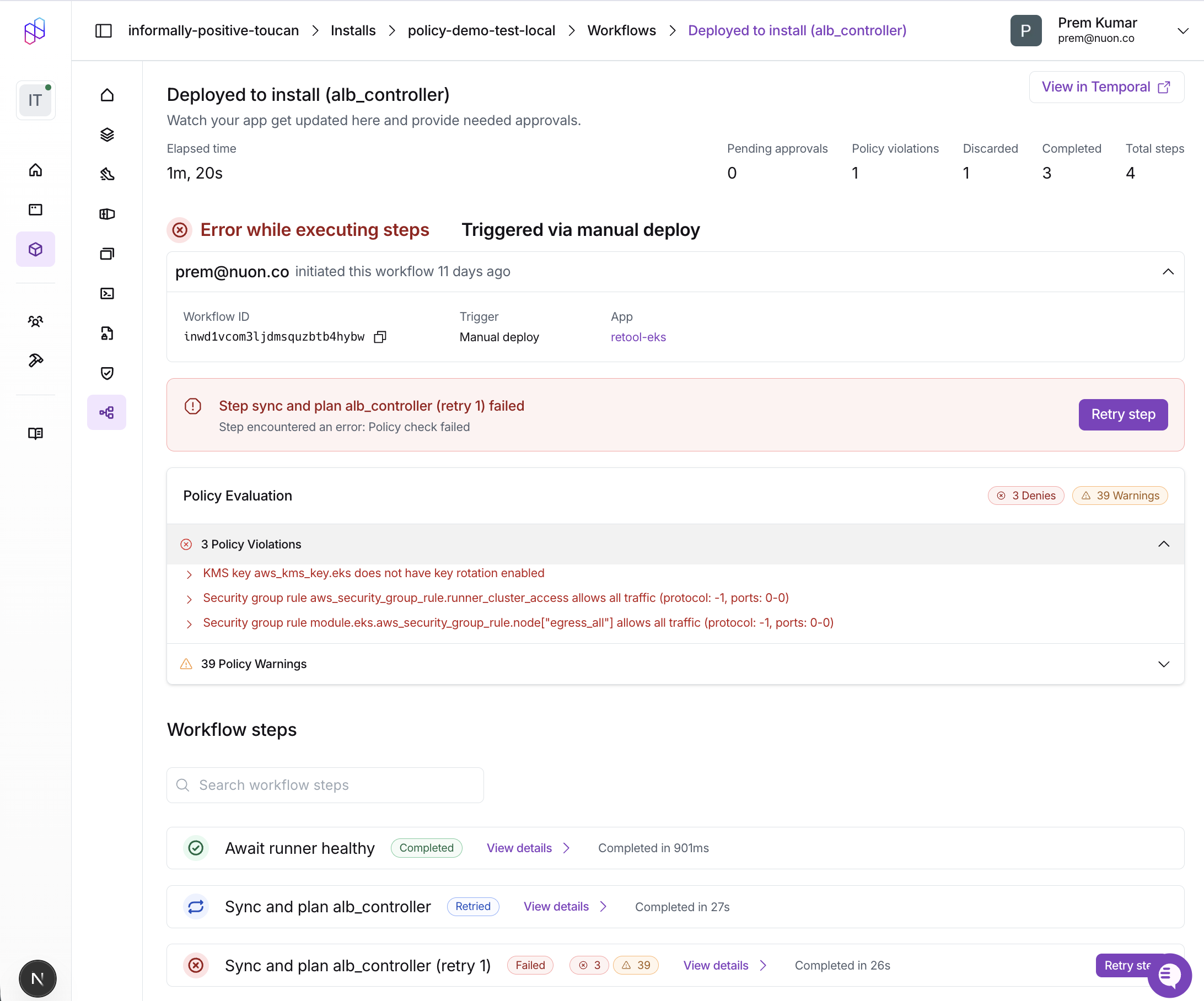 Workflow policy violations