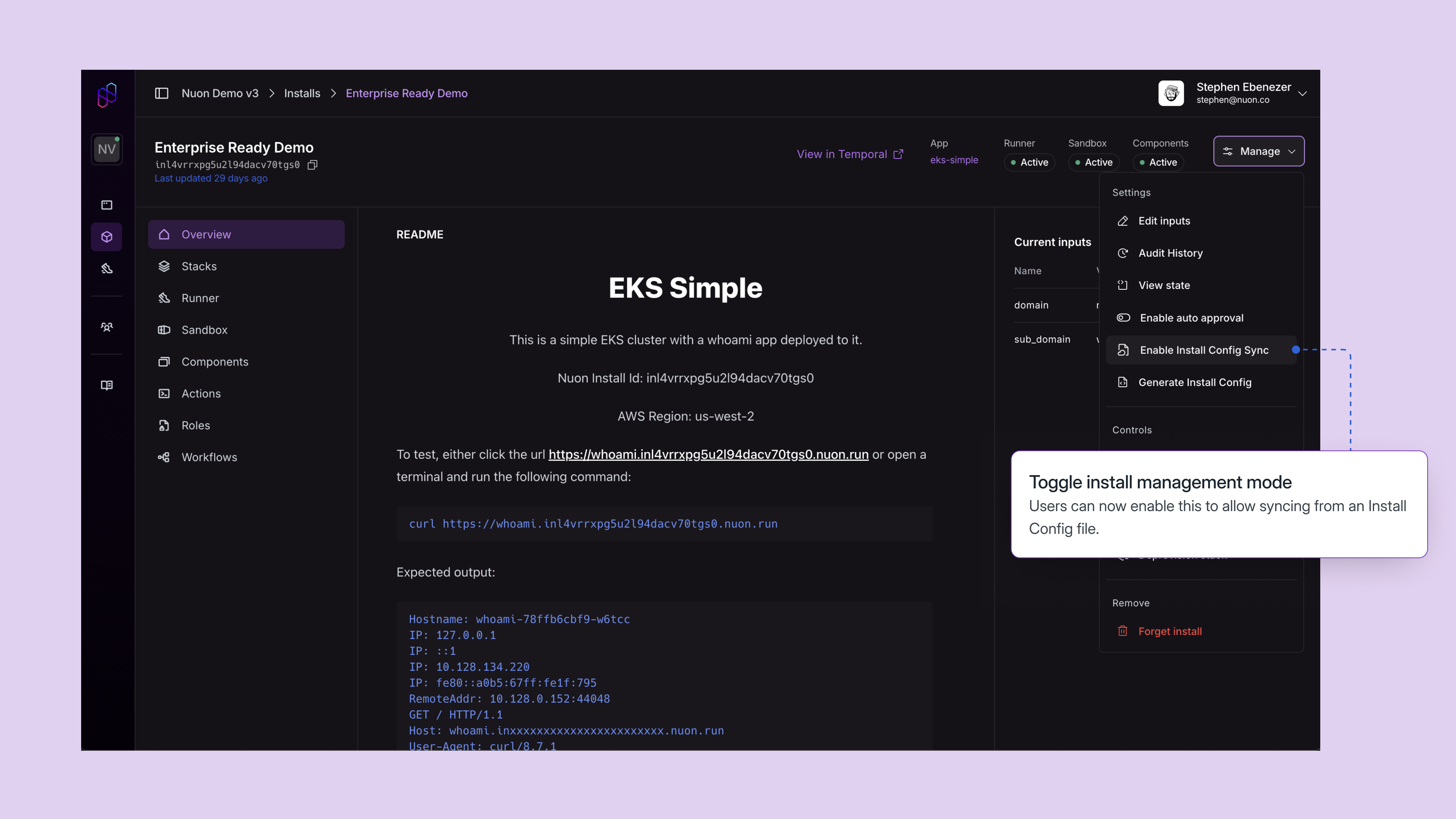 New install config toggle button