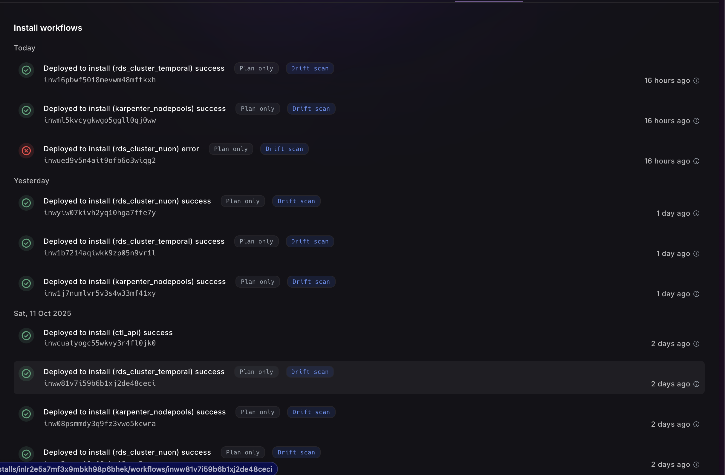 Install workflows flagging drift scans