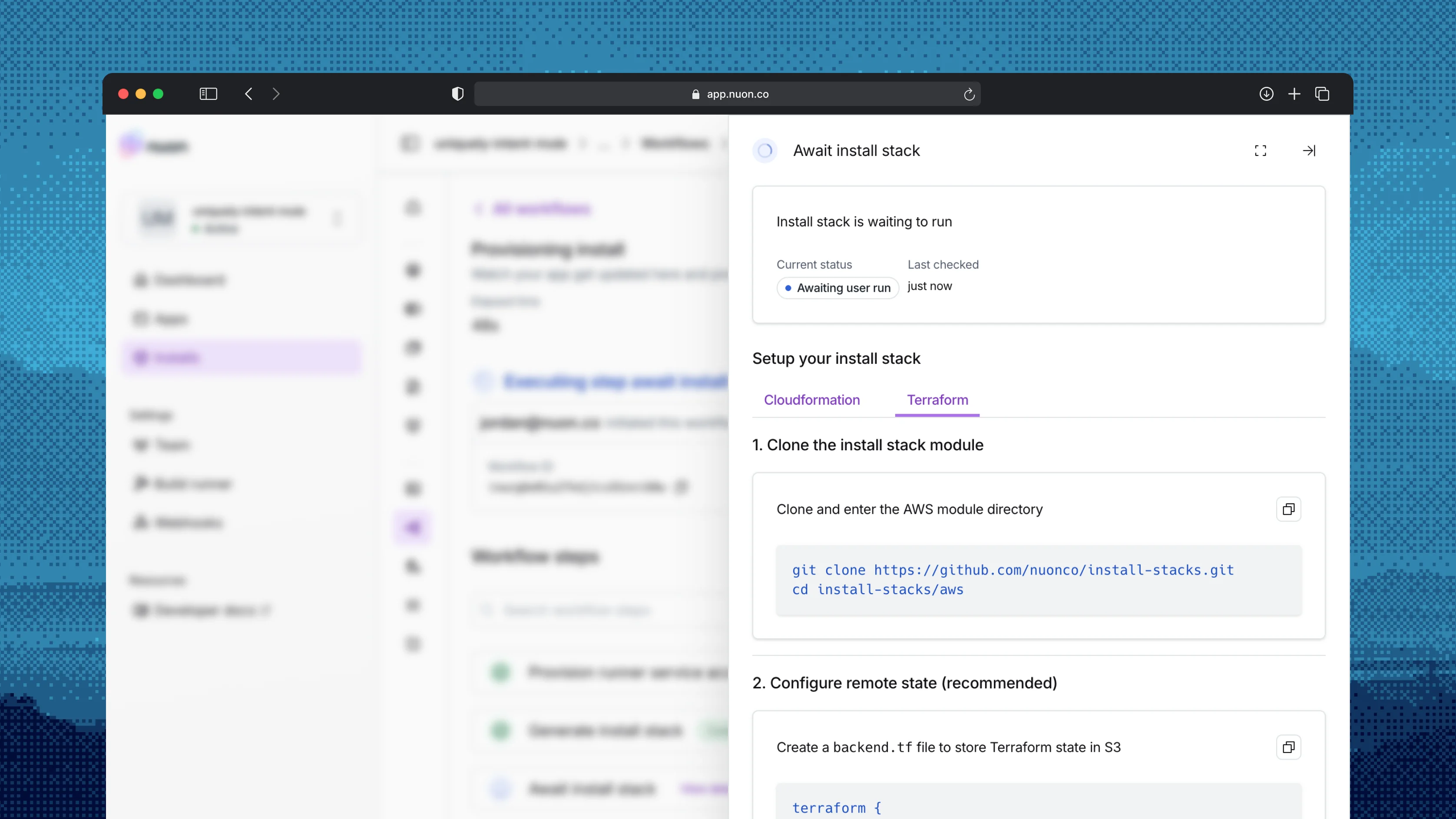 aws await install stack screenshot