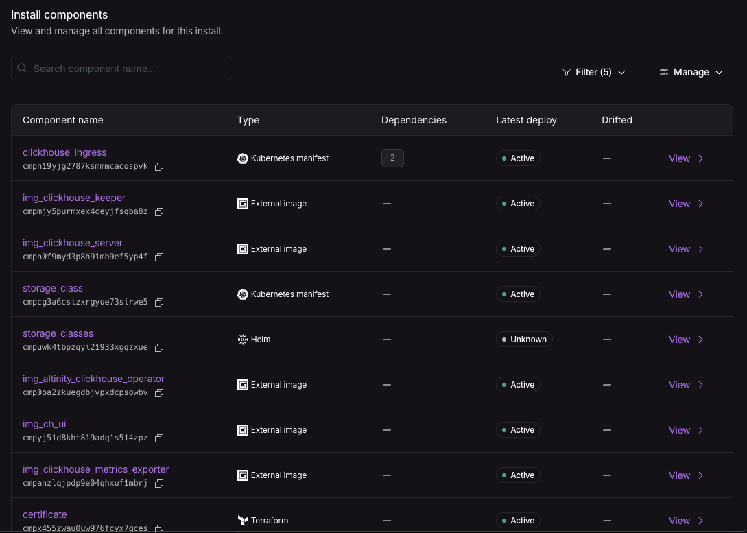 Dashboard - Install Components